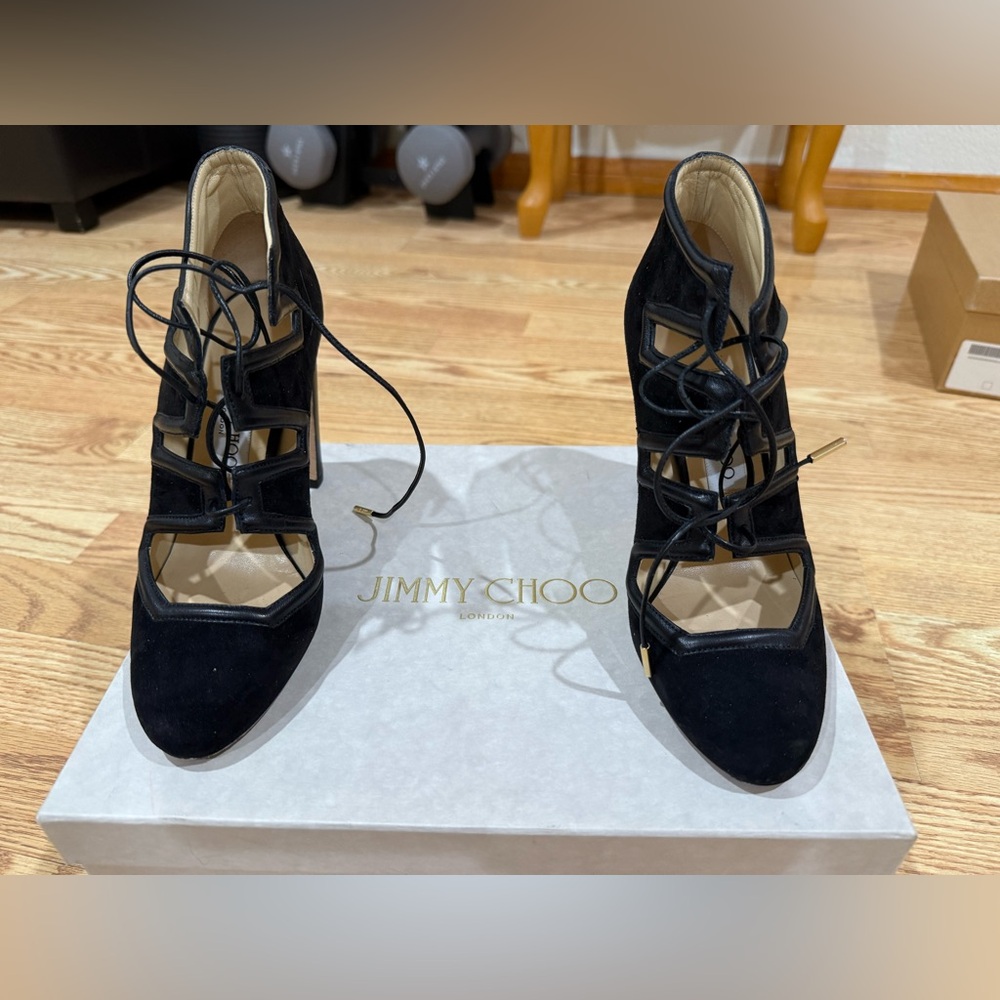 Jimmy Choo Black Suede Lace-Up Heels